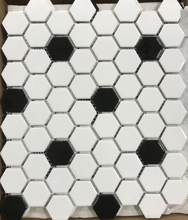 Daltile Color Wheel Arctic WhiteBlack Hexagon Mosaic