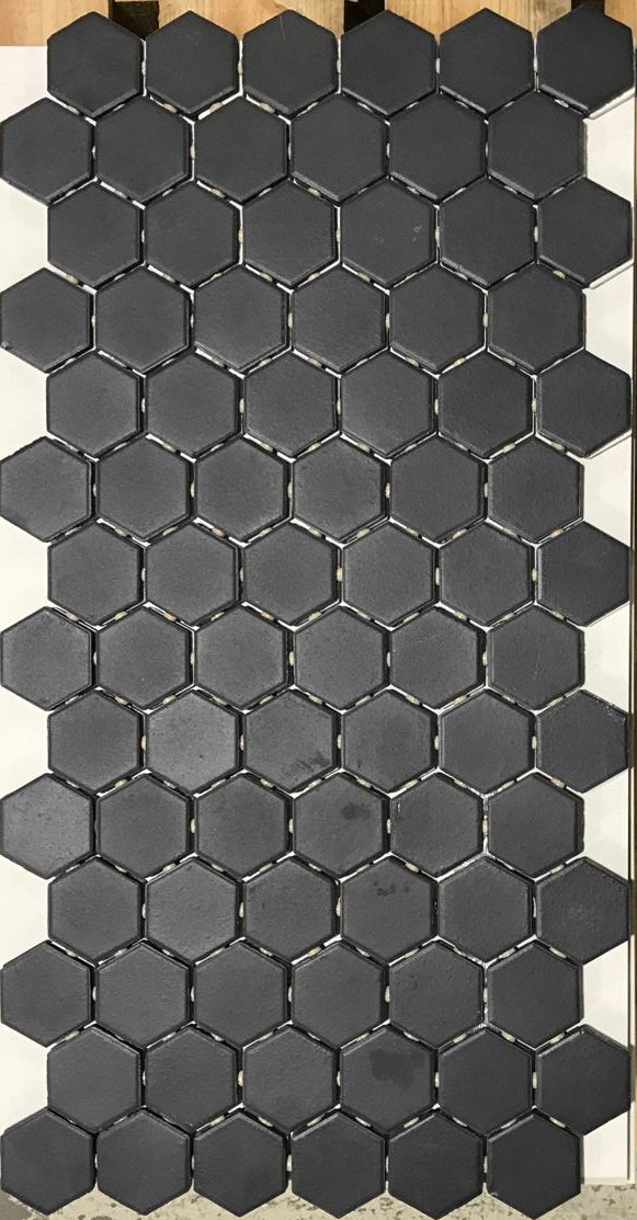 Keystones Unglazed Mosaic Black/Ebony Porcelain Mosaic 2" Hexagon