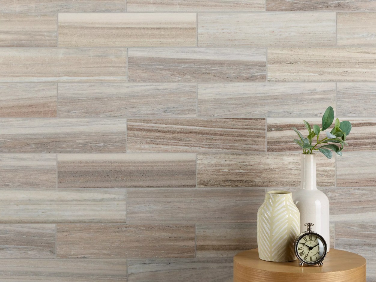 Skyline Vein Cut Marble Tile 6x24 Honed